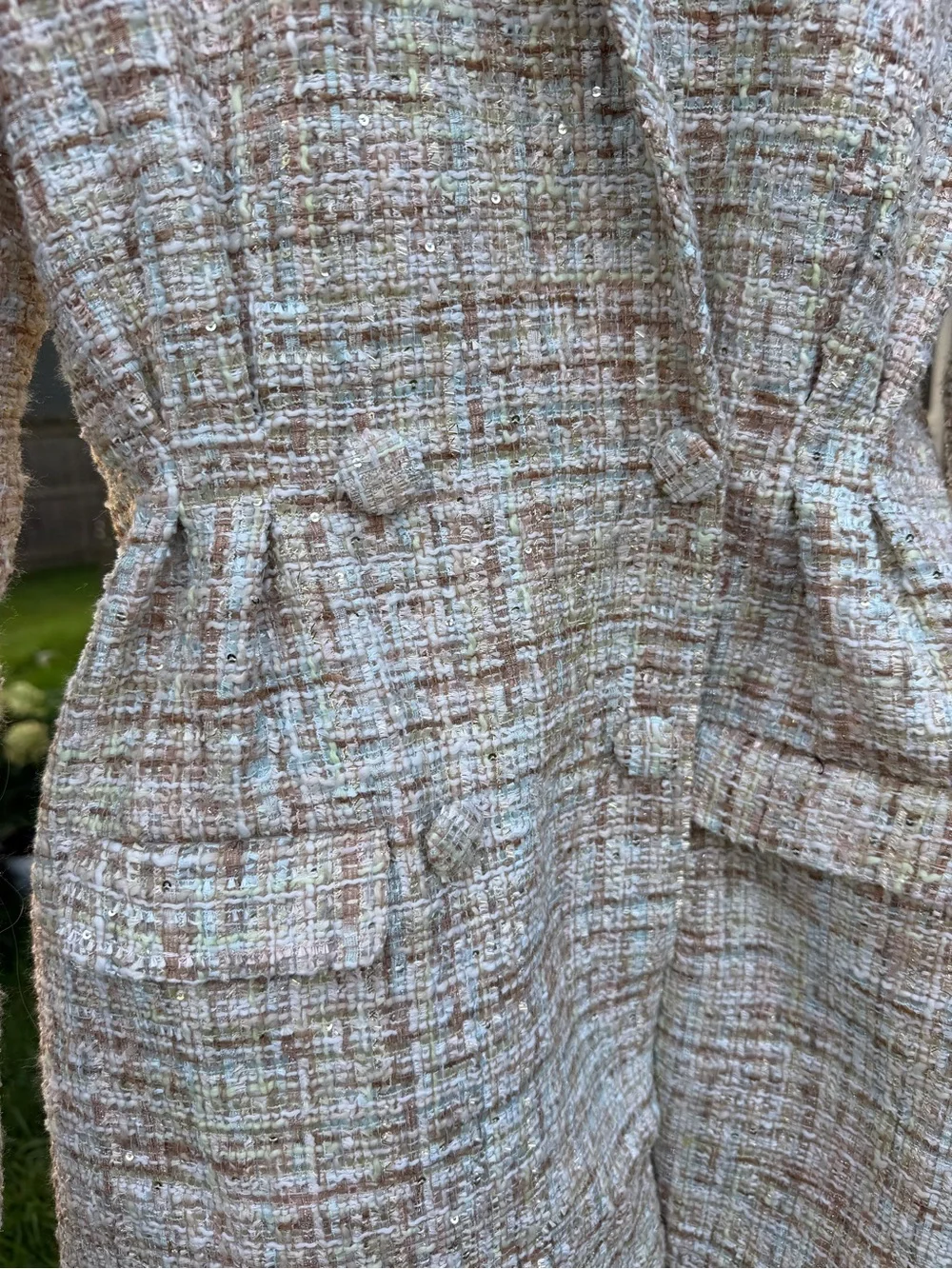 Jason Wu Metallic Tweed Blazer Dress Small Pastel Boucle Double Breasted Jacket